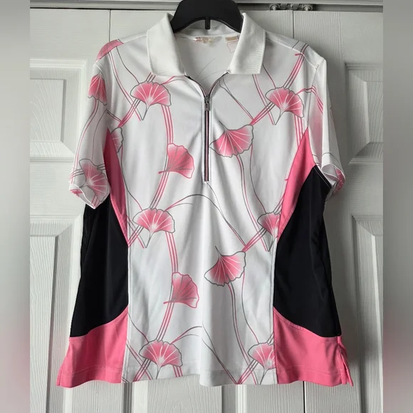 NWOT Monterey Club Polo Golf Pink and Black Floral Top Size XL - Picture 2 of 11
